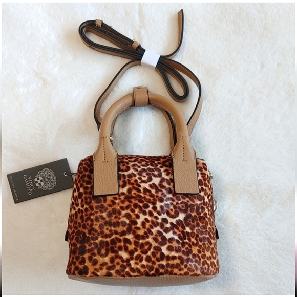 Vince Camuto Small Haircalf Leather Satchel in Natural Leopard - Picture 1 of 10